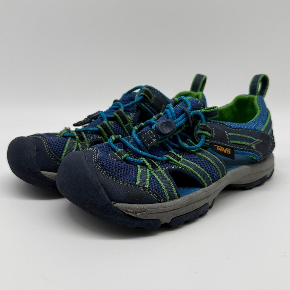 Teva Hybrid Water Sandals Boys 12 Blue Green Bungee Closed Toe Hiking 1019403C